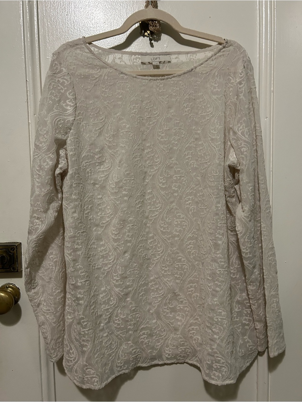 LOFT Cream Lace Long Sleeve Tunic Top
